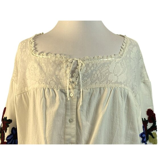 Free People Meadows Embroidered Peasant Top Artsy Hippie Boho Cropped Sz M NEW - Picture 4 of 12